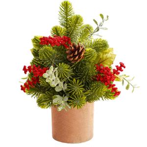 Small Christmas Tree, Artificial Mini Tabletop Christmas Tree with Pine Cones and Green Plants, Suitable for Christmas Decorations Indoor Tables in Households