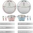 PandaEar 8PCS Baby Feeding Set | Stainless Steel Suction Plates and Bowls with Silicone Fork and Spoon Utensils | Baby Led Weaning Tableware for Toddlers & Kids (Pink & Blue)