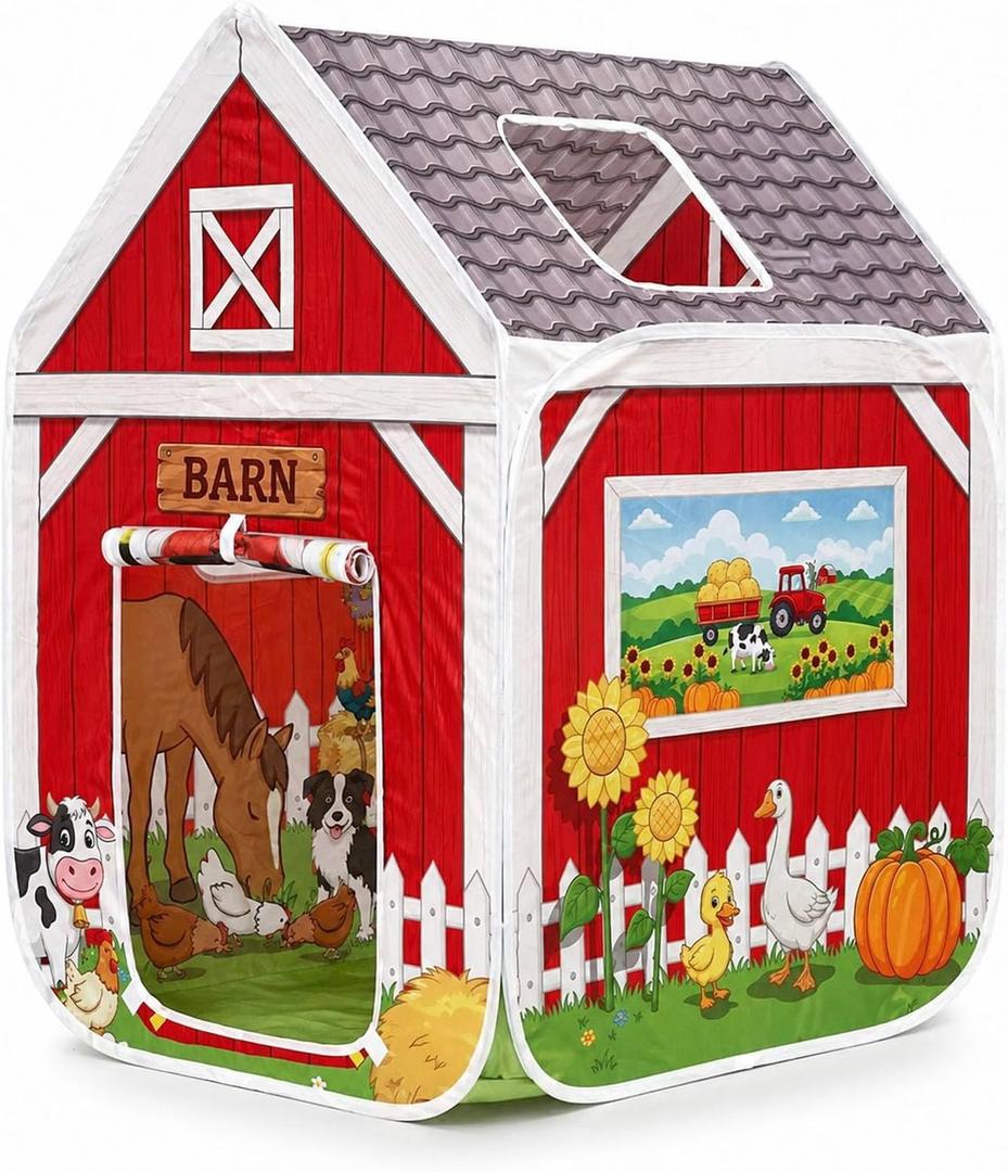 Amplov Red Barn Play Tent for Kids Ages 2+, Farm Animal Pretend Play Tent for Boys & Girls, Indoor Farmhouse Toy Tent, Birthday