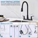 HOMELODY 2 Handles Kitchen Faucet with Pull Down Sprayer for 3 Hole Sink, 8 inch 360 Rotating Spout Centerset Kitchen Sink Faucet with Water Lines Matte Black