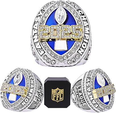 2025 Fantasy Football Championship Ring | Heavy FFL Champion Trophy Ring | Gold Silver Tone Plated Award Trophy for Fantasy Football League Winner