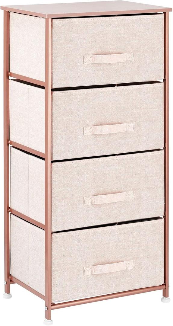 mDesign Tall Dresser Storage Tower Stand with 4 Removable Fabric Drawers - Steel Frame, Wood Top Organizer for Bedroom, Entryway, Closet - Lido Collection - Light Pink/Rose Gold