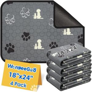 4 Pack Pet Urine Pads 24"x18" - Waterproof & Anti-Slip Dog Pee Pads - Reusable, Machine Washable Puppy Training Pads - Absorbent Bedding/Sleeping Mat (Grey)