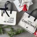 Santa Barbara Design Studio Tote Bag Holiday Collection Black and White 100% Cotton Canvas with Genuine Leather Handles (Live Love Be Merry)