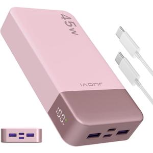 JUOVI Power Bank Fast Charging, 20000mAh 45W Portable Charger, Samsung Super Fast Charging Portable Phone Charger, USB C Power Bank for MacBook, iPhone 15 14 13 Pro Samsung S24 S23 (Pink)
