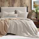Geniospin King Size Comforter Set- 7 Piece Ivory Textured King Bedding Set, Soft Solid Bed in a Bag for All Season, King Comforter Set with Sheets(Ivory,102''x90'')