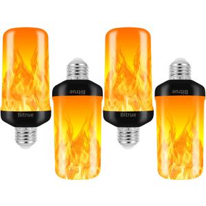 Bitrue LED Flame Effect Light Bulb, 4 Modes Flame Light Bulbs, E26 Base Fire Light Bulb with Gravity Sensor,Flickering Light Bulbs Halloween Home Party(4 Pack)