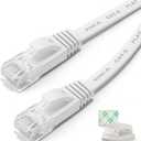 Cat6 Ethernet Cable 75 ft White Gigabit Flat Network LAN Cable with 40 pcs Cable Clips Snagless Rj45 Connectors for Computer/Modem/Router/X-Box Faster Than Cat5e/Cat5