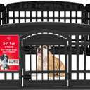 IRIS USA Dog Playpen with Door, 24 6 Panel Pet Exercise Pen Indoor Outdoor Puppy Play Pen, Portable Plastic Pet Fence for Small Medium Dogs, Foldable 61 x 61 x 24, Black