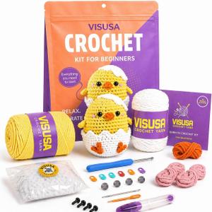 Visusa Crochet Kit for Beginners Learn to Crochet Animal Kit Yellow Chick Amigurumi Set- Easy DIY Crochet & Knitting Starter Set with Video and PDF Tutorials- Perfect Crochet Gifts for Starters.