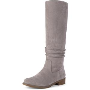 Shoe'N Tale Women's Knee High Boots Flat Low Heel Slouch Pointed Toe Winter Shoes with Side Zipper (8, Grey)