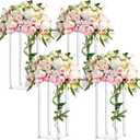 Geetery 4 Pieces Tall Acrylic Vase Wedding Centerpieces Clear Flower Stand Column Geometric Floral Vase Elegant Display Holder for Birthday Party Wedding Table Decorations (16 Inch)