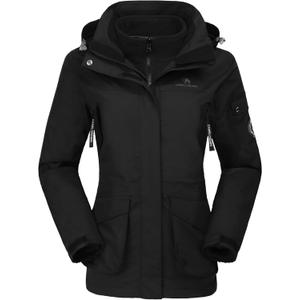 CAMEL CROWN Womens Waterproof Ski Jacket 3-in-1 Windbreaker Winter Coat Fleece Inner for Rain Snow Outdoor Hiking (Black, S)