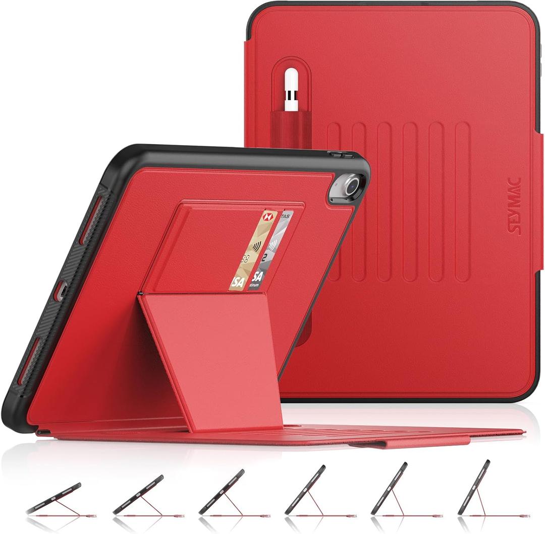 SEYMAC stock Case for iPad (A16) 11th/10th Generation 11''/10.9'', Strong Magnetic Auto Sleep Shockproof Case with Absorbing Multi-Angles Stand, Pen Holder, Card Slot (Red)
