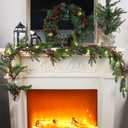 winemana 6 FT Pre-lit Artificial Christmas Garland with 20 LED Lights, Battery Powered with Pine Cones, Red Berries, Pine Needles, Lighted Christmas Garlands for Fireplace Mantle Holiday Decorations