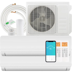 SIMOE 2 Zone 9,000 + 9,000BTU Mini Split AC/Heating System, 18K BTU ODU, Work with Alexa, 19 SEER2 208-230V Cools Up to 900 Sq.Ft, Ductless Pre-Charged Inverter System, 16ft Installation Kits