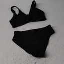 SOLY HUX Girl's V Neck Ring Linked Bikini Sets Bathing Suits Two Piece Swimsuit Solid Black 8-9Y