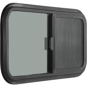 Horizontal RV Window, 24" W x 20" H Tinted Sliding RV Window with Net Screen and Trim Ring, Suitable for 15/16" or 1-3/8" and Slightly Thicker Up to 1/16" Walls, DOT Approved