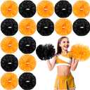 Yunsailing 50 Pack Cheerleading Pom Poms with Handle Bulk Metallic Foil Plastic Pom Poms for Dance, Matches, Squad Spirit Sports, Stage Performance, Carnival Celebration (Matte Black & Orange)