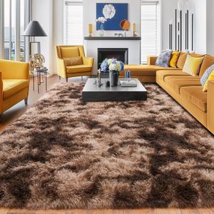 Rugs for Living Room 8x10, Soft Shaggy Modern Shag Area Rug for Bedroom, Upgrade Non-Slip Plush Fluffy Carpet for Kids Boys Girls Room Home Decor Aesthetic, Tie-Dyed Brown