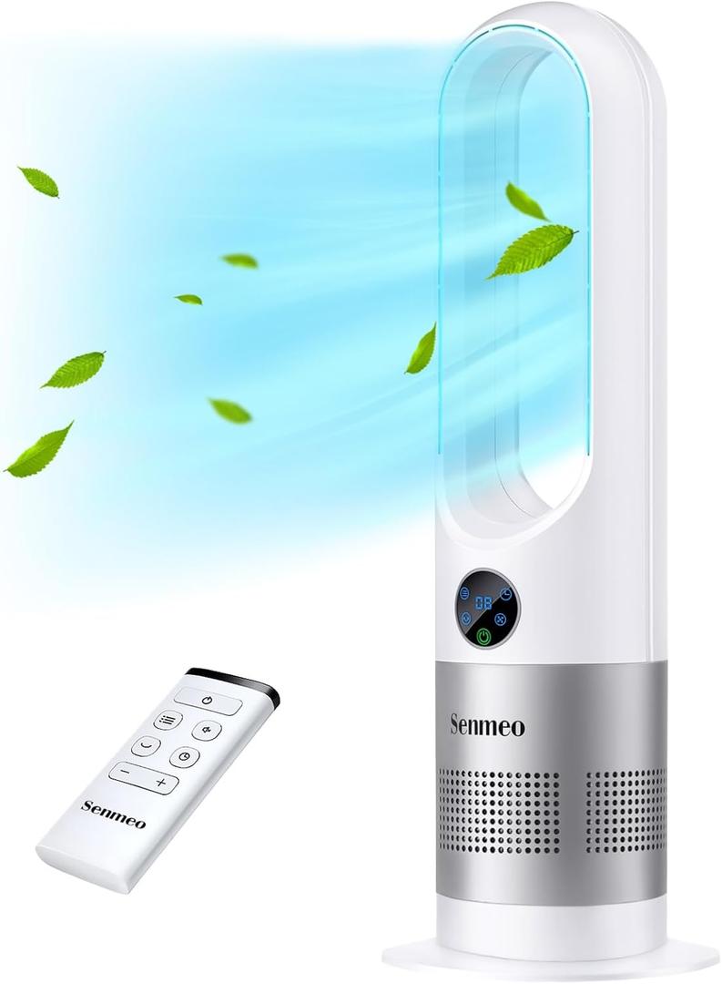 Bladeless Fan, 26" Bladeless Tower Fan with Remote, 8 Speeds, 90 Oscillation, 9 Hour Timer, Large LED Display with Auto Off, Easy to Clean, Standing Floor Fan for Bedroom, Home, Office
