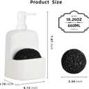 Dish Soap Dispenser - Kitchen Soap Dispenser with Sponge Holder Matte Ceramic Soap Daddy Dispenser 20oz for Kitchen (Matte White)