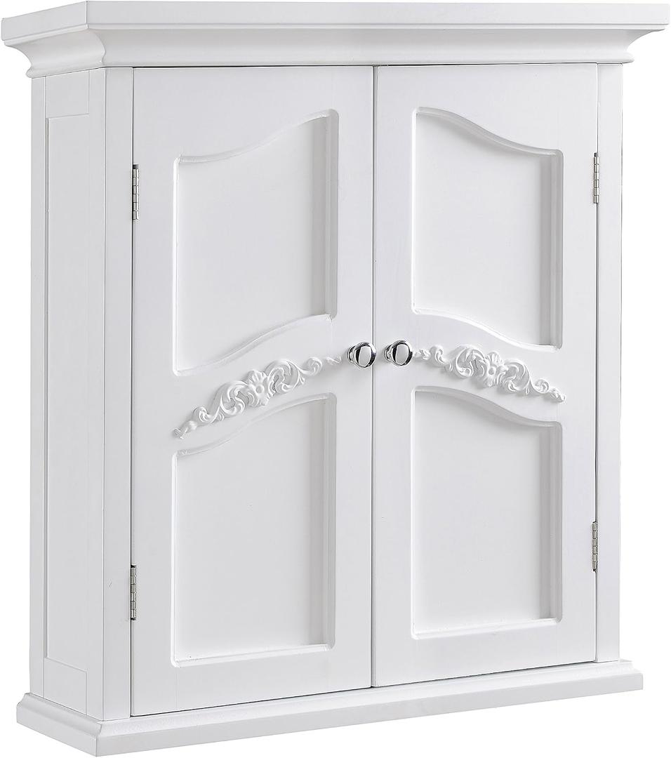 Teamson Home Versailles 22.01 in. x 23.74 in. 2-Door Removable Wall Cabinet with Interior Adjustable Shelves for Storage Solutions in Bathrooms, Kitchens, Laundry Rooms, Home Offices, White