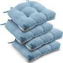 Downluxe Indoor Chair Cushions for Dining Chairs, Tufted Overstuffed Textured Kitchen Chair Pads with Ties and Non-Slip Backing, 15.5" x 15.5" x 4", Light Blue, 4 Pack
