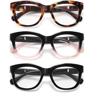 kunchu Reading Glasses for Women - Oprah Blue Light Reading Glasses with Spring Hinge, Anti-Glare/ Eyestrain Computer Readers (3 Pack, 1.0X)