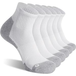 FITRELL 6 Pack Men's Athletic Ankle Socks Cushioned Sports Running Socks, Shoe Size 9-12, White/Grey