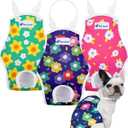 Pet Soft Dog Diapers Female Onesie Sanitary Pantie with Adjustable Suspender, Colorful Pattern Washable Puppy Diapers Female, Super Absorbent Underwear Dog Diaper for Heat (Floral, M, Pack of 3)