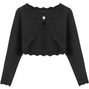 Arshiner Girls Open Front Bolero Shrug Kids Long Sleeve Cropped Elegant Cardigan Knit Sweater 5-6Y (Black)