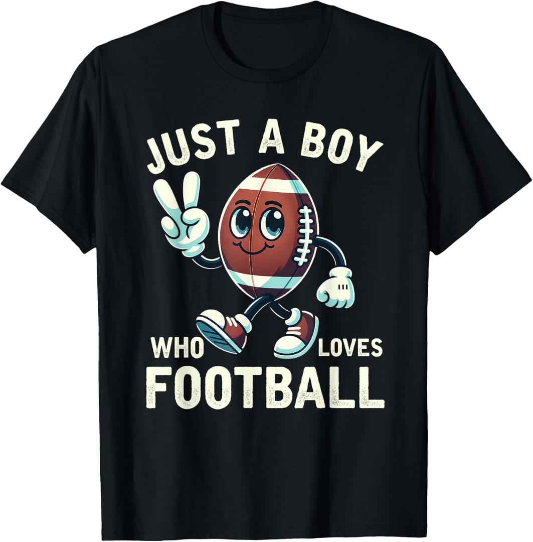Just a Boy Who Loves Football Boys T-Shirt (Gray, S)