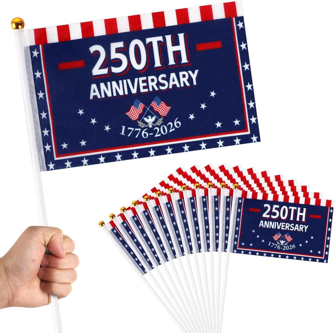 100 Pack 4x6 Inch Small American Flags on Stick, 250 Year American Anniversary Stick Flag 4th of July Independence Day Mini Patriotic Signs Hand Held Flags for 1776-2026 250th Birthday Decorations Gifts Favors