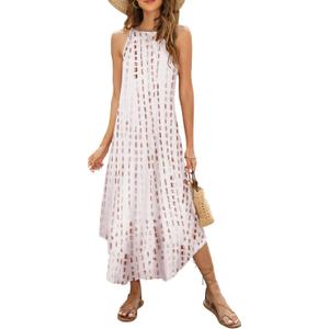 Halife Women's Summer Casual Sleeveless Beach Dress Long Halter Side Slit Maxi Sun Dresses (Medium, 2-coffee)