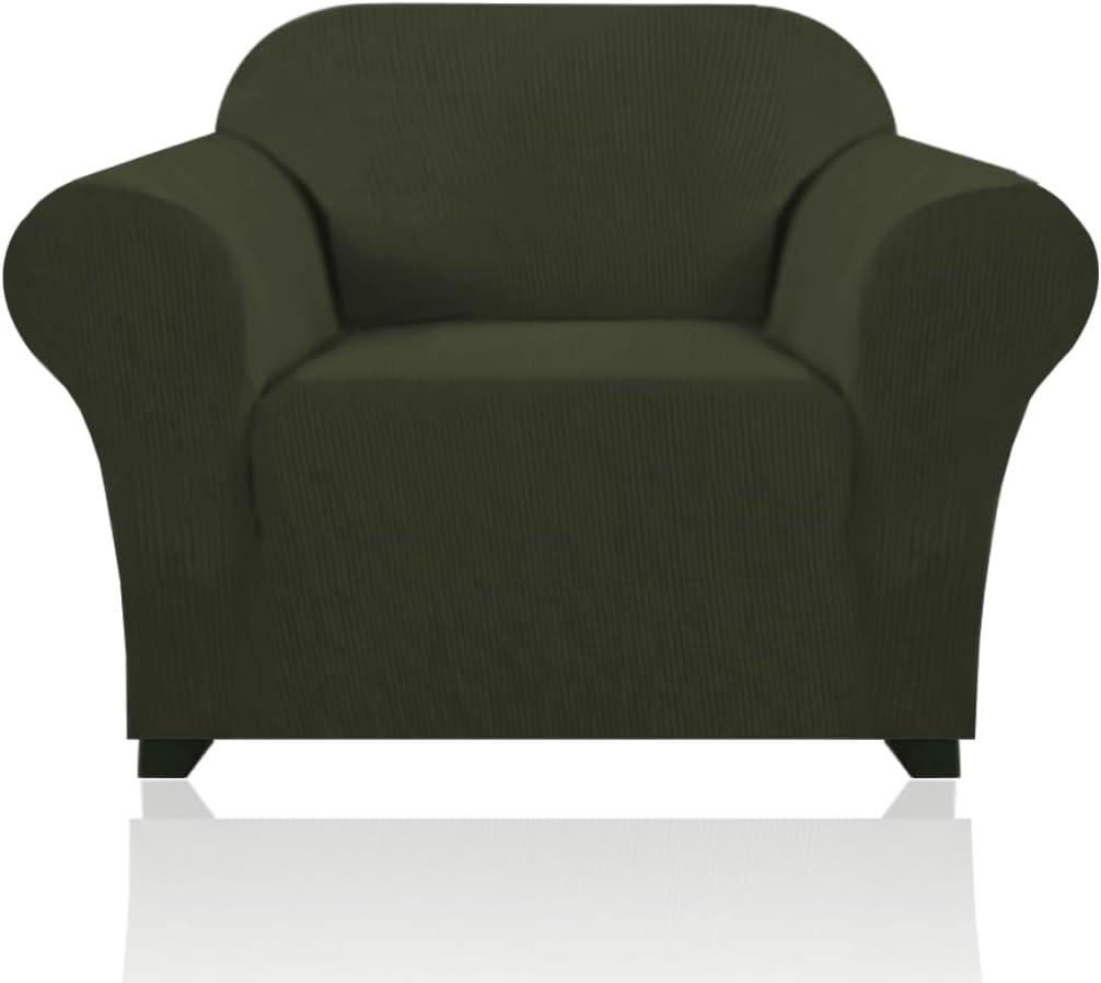 PrinceDeco Stretch Armchair Covers for Chairs Slipcovers for Living Room Couch Covers for Chair Protectors Cover for Dogs/Pets/Kids, Feature Checks Pattern Jacquard Bouncy, Thick and Soft, Olive