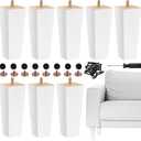 TURSTIN Set of 8 Wood Furniture Legs 6 Inch Square Solid Wood Sofa Legs with M8 T-Nuts Natural Wooden Couch Leg Replacement Leg for Furniture Armchair Bed Dresser Cabinet or DIY Projects, White