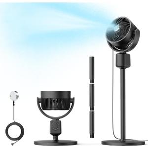 DR.PREPARE Compact Misting Pedestal Fan with Magnetic Mister, Quiet Air Circulator Standing Fan, 16-34" Adj. Height, 70Auto-Oscillation, 90 Up+10 Down Tilt, 3 Speeds for SmallMedium Patio Backyard