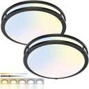 hepside 2 Pack Flush Mount Ceiling Light Fixture, Dimmable & 5Color Temperatures Ceiling Light Black, 16inch 36W 3000K 3500K 4000K 5000K 6500K Adjustable Ceiling Lamps for Bathroom Bedroom Hallway