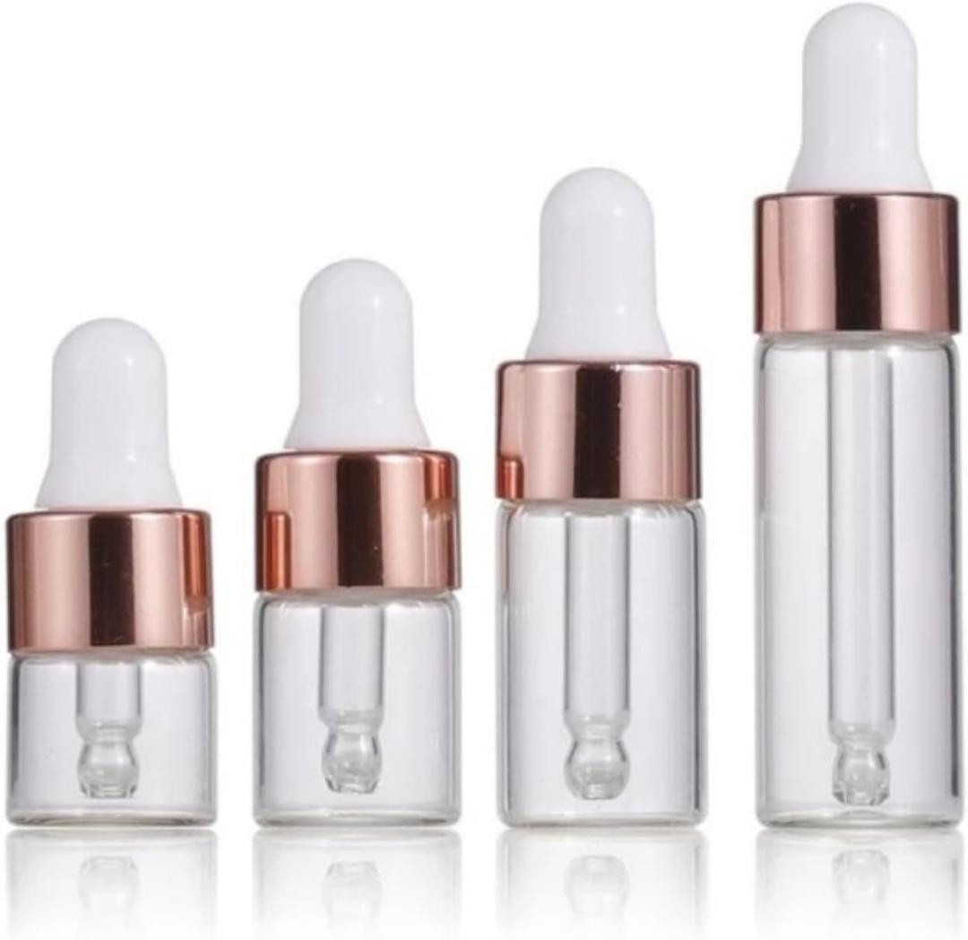 Eye Dropper Bottle Rose for Essential Oils, 4pcs of 1-5ml Glass with Eye Droppers, Leak Proof Travel