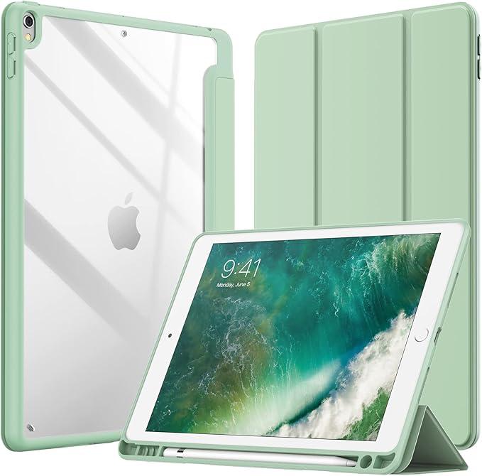 Case for iPad Pro 10.5-Inch and iPad Air 3 (10.5-Inch 2019, 3rd Generation) with Pencil Holder, Clear Transparent Back Shell Slim Stand Shockproof Tablet Cover (Matcha Green)