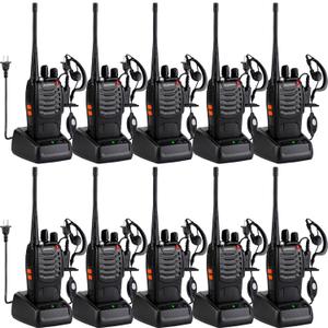 Baofeng Walkie Talkies 888S Rechargeable Long Range with Earpieces for Adults, 16 Channel Professional Radio Handheld Two Way Radios Li-ion Battery and Charger Included (10pack with 10earpiece)