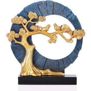 DOVDOV Gold Welcome Pine and Bird Statue Decor, Gold and Blue Home Decor, Bird Sculpture Home Decor for Bookshelves Office Shelves on Coffee Tables TV Cabinets Entryway Entryway Decor.