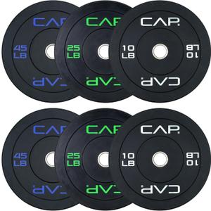 CAP 2-inch Olympic Bumper Plate Weight Set | 100-370 lbs | Multiple Colors | Storage Rack Optional