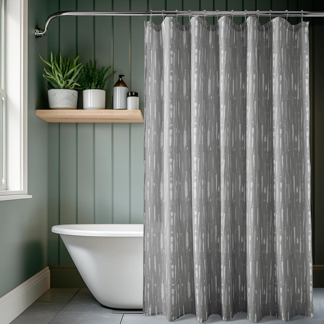 2 x HPD Half Price Drapes Blossom Printed Shower Curtain 71 Inches Long with 12 Hooks (1 Panel), Machine Washable Shower Curtains for Bathroom, 70W x 71L, Drizzle Grey