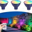 RGBW Color Changing MR16 LED Bulbs, CCT Tunable 2700K to 6500K, Dimmable with Remote Control, Memory Function, GU5.3 Bi-pin Base Light Bulbs for 12V Low Voltage Landscape Lighting 3-Pack