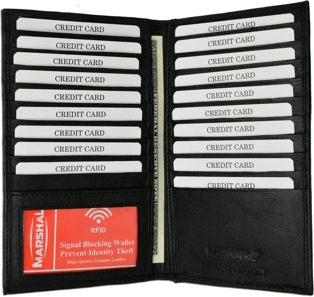 Marshal Bifold Leather RFID Blocking Wallet For Men & Women | Genuine Leather Holder With 19 Slots, 2 Bill Compartments & ID Window For Credit/Debit Cards, Money & More (Black)