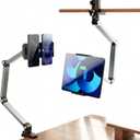 Aluminum Foldable Arm Tablet Stand, 360 Rotatable Phone Holder iPad Stand, Adjustable Tablet Mount for 4.7"-13" iPad, iPhone, Galaxy Tab, Compatible with Desk Bedside Kitchen, Gray