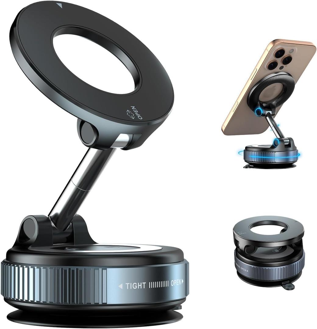 2026 Upgraded Vacuum Magnetic Phone Holder for Magsafe, 108+ LBS Ultra Suction & 3000GF Grip, 360 Adjustable Folding Car Mount for iPhone 17 16 15 14 & Android - Gym, Mirror, Smooth Surface Stand