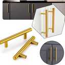 CZC HOME 6 Pack 5 Inch Cabinet Pulls Stainless Steel Drawer Handles, 3" Hole Center Drawer Pulls for Kitchen Dresser Cupboard with 2 Sizes Screws Brushed Brass